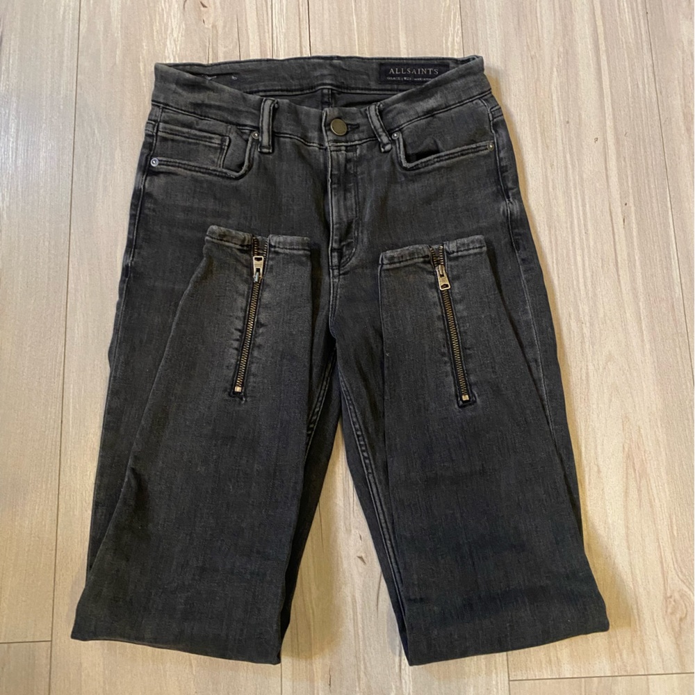 All Saints Black Washed Ankle Skinny Jeans